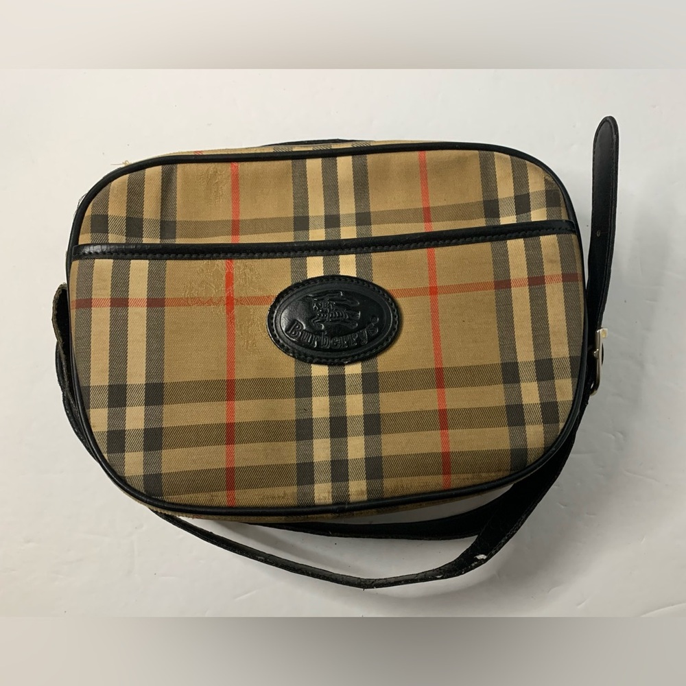Burberry Tan and Black Shoulder Bag with Iconic Plaid Design